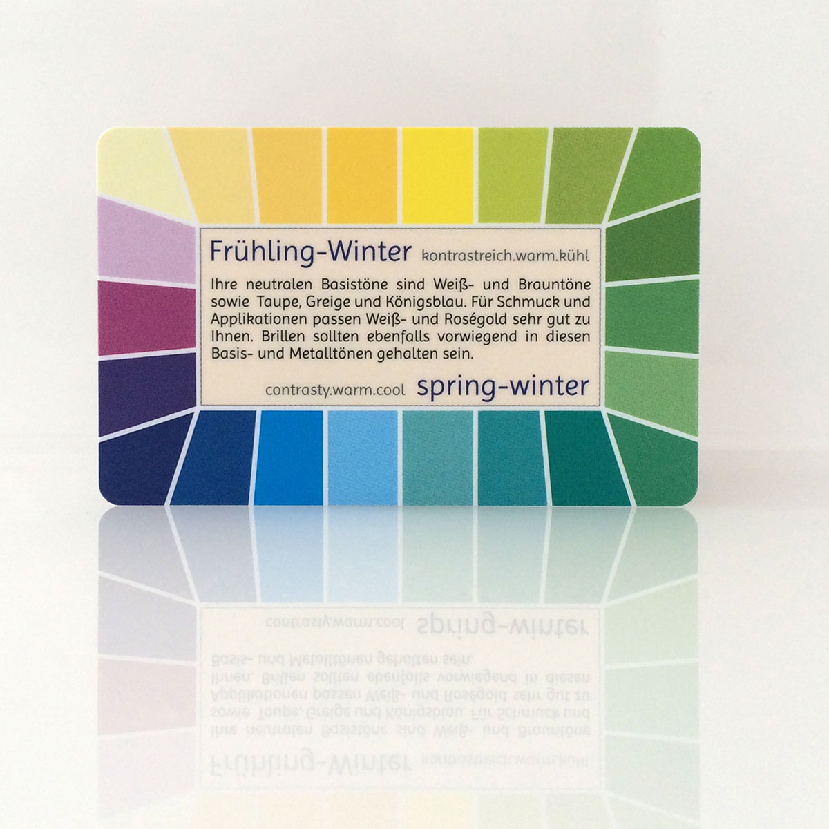 Farbpass Frühling-Winter zur Farbberatung, Vorderseite - Loop | Komood
