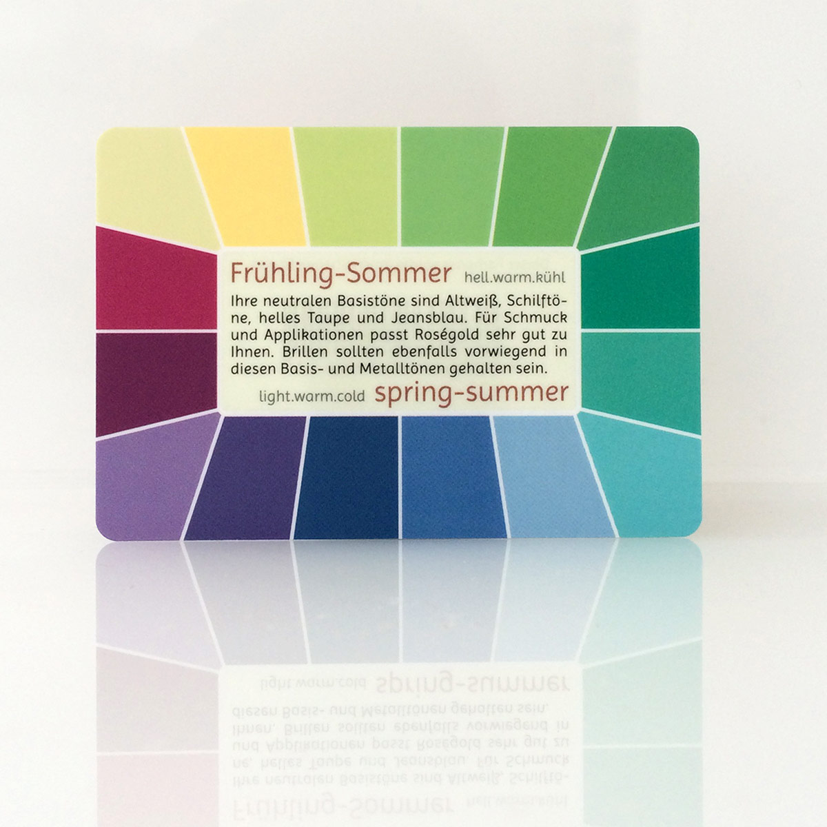 Farbpass Frühling-Sommertyp zur Farbberatung, Vorderseite - Memo | Komood