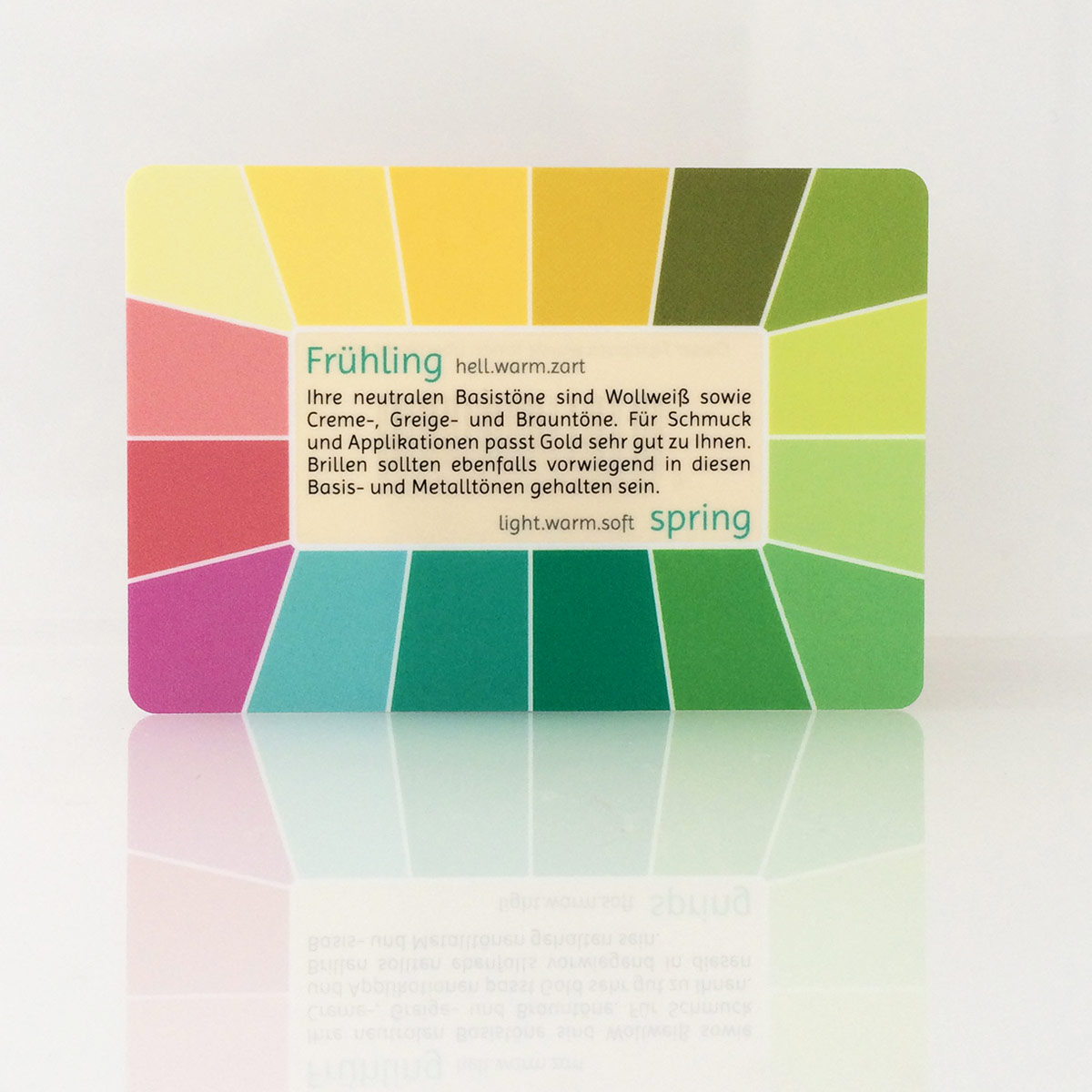 Farbpass Frühlingstyp zur Farbberatung, Vorderseite - Memo | Komood