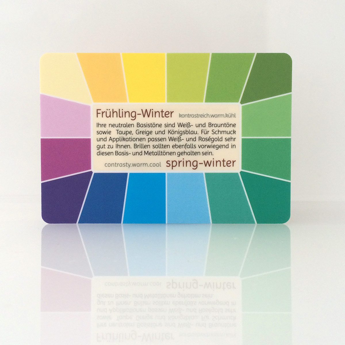 Farbpass Frühling-Wintertyp zur Farbberatung, Vorderseite - Memo | Komood